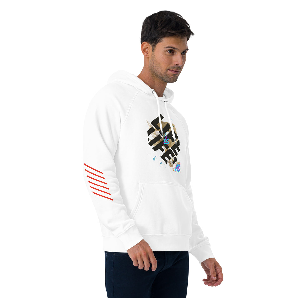 Life is Life’n Unisex eco raglan hoodie