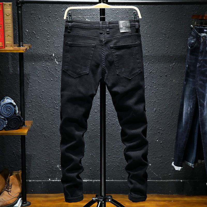 Pure Black Ripped Stretch Jeans - Commercial Universe Boutique