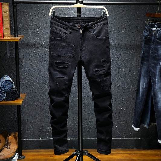 Pure Black Ripped Stretch Jeans - Commercial Universe Boutique