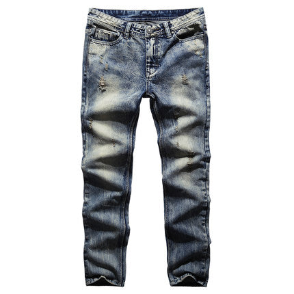 Vintage old European and American feng shui wash hole slim jeans - Commercial Universe Boutique