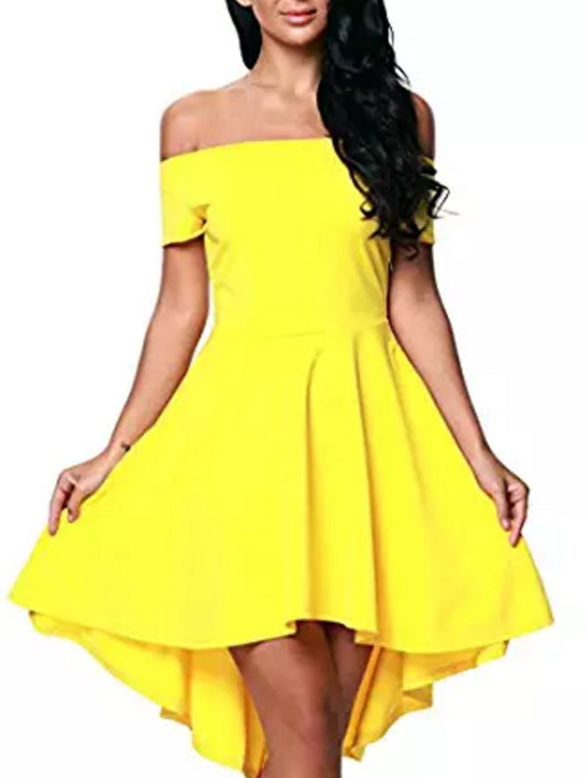 One shoulder short sleeve and large swallowtail skirt - Commercial Universe Boutique