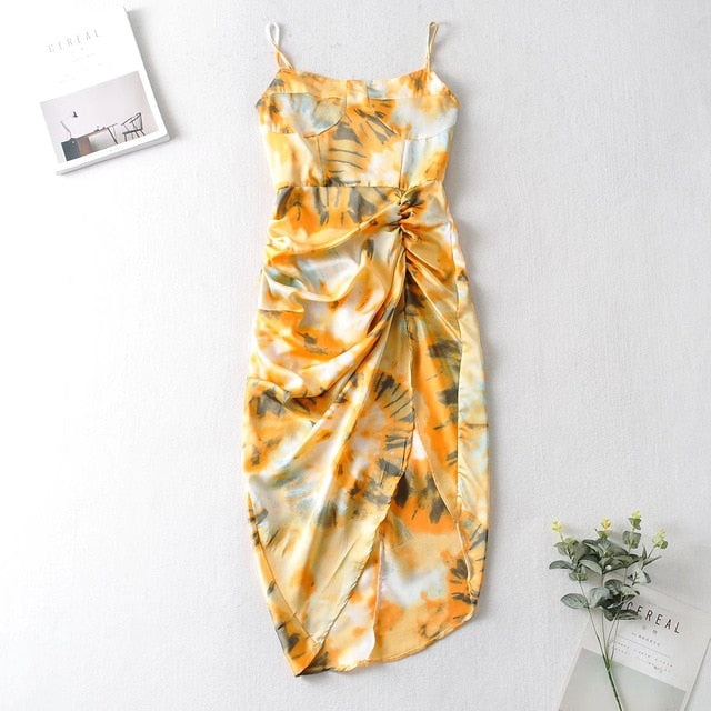 Vintage Yellow Tie Dye Spaghetti Dress - Commercial Universe Boutique