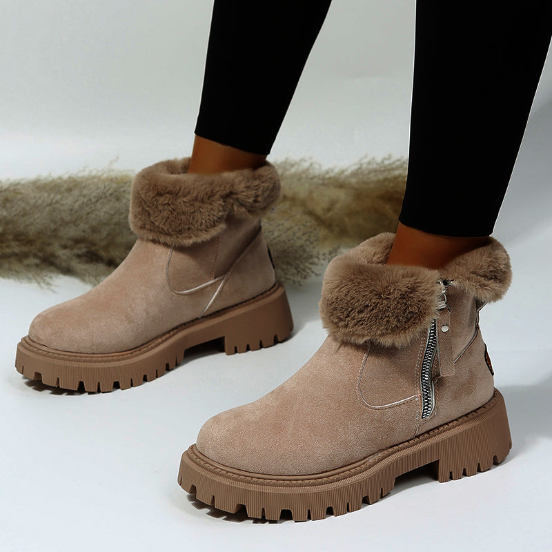 Thick Plush Snow Boots Women Faux Suede Non-slip Winter Shoes - Commercial Universe Boutique