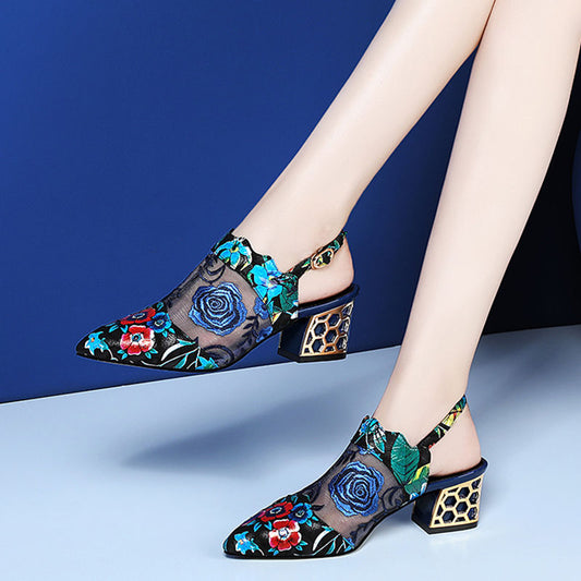 Mesh High-heeled Sandals Women''s 2021 Spring And Summer New Pointed Single Shoes - Commercial Universe Boutique