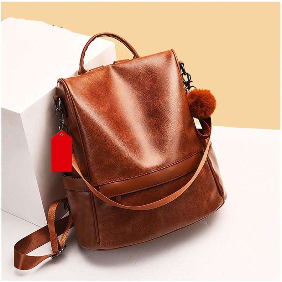 Stylish PU Brown Solid Fur Backpack For Women - Commercial Universe Boutique
