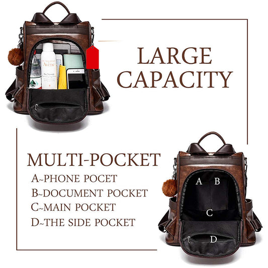 Stylish PU Brown Solid Fur Backpack For Women - Commercial Universe Boutique
