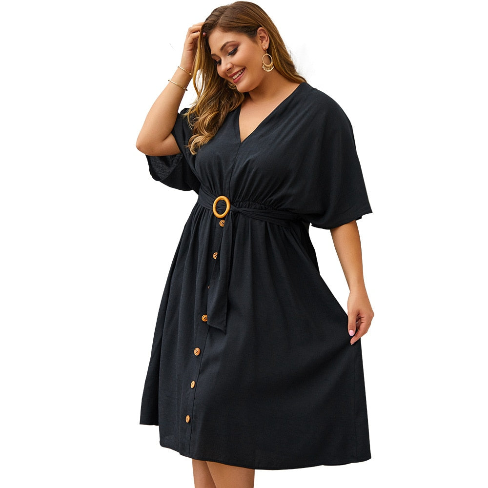 Full Sleeve Sexy V neck Pure Color Dress - Commercial Universe Boutique