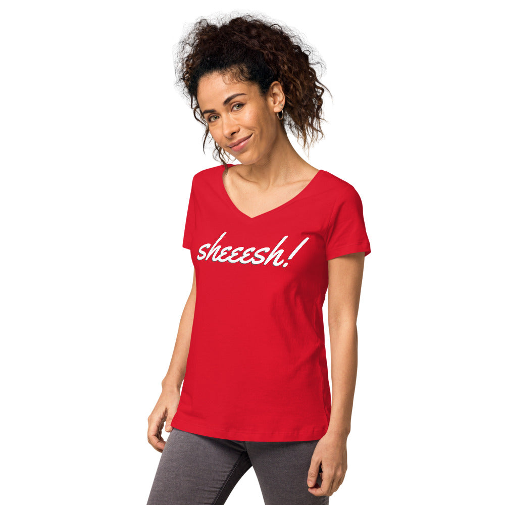 Sheeesh Women’s fitted v-neck t-shirt - Commercial Universe Boutique