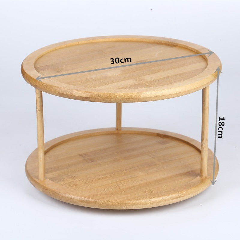 Round Bamboo Turntable Cabinet Organizer 2 Tier Spice Rack