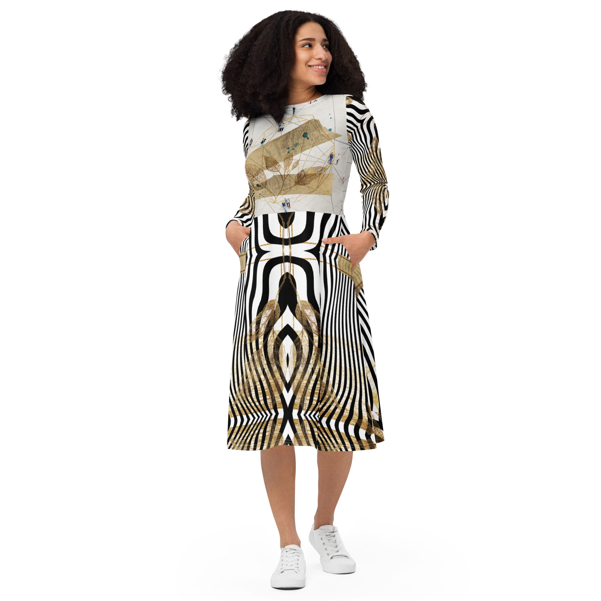 Jungle Jumper All-over print long sleeve midi dress