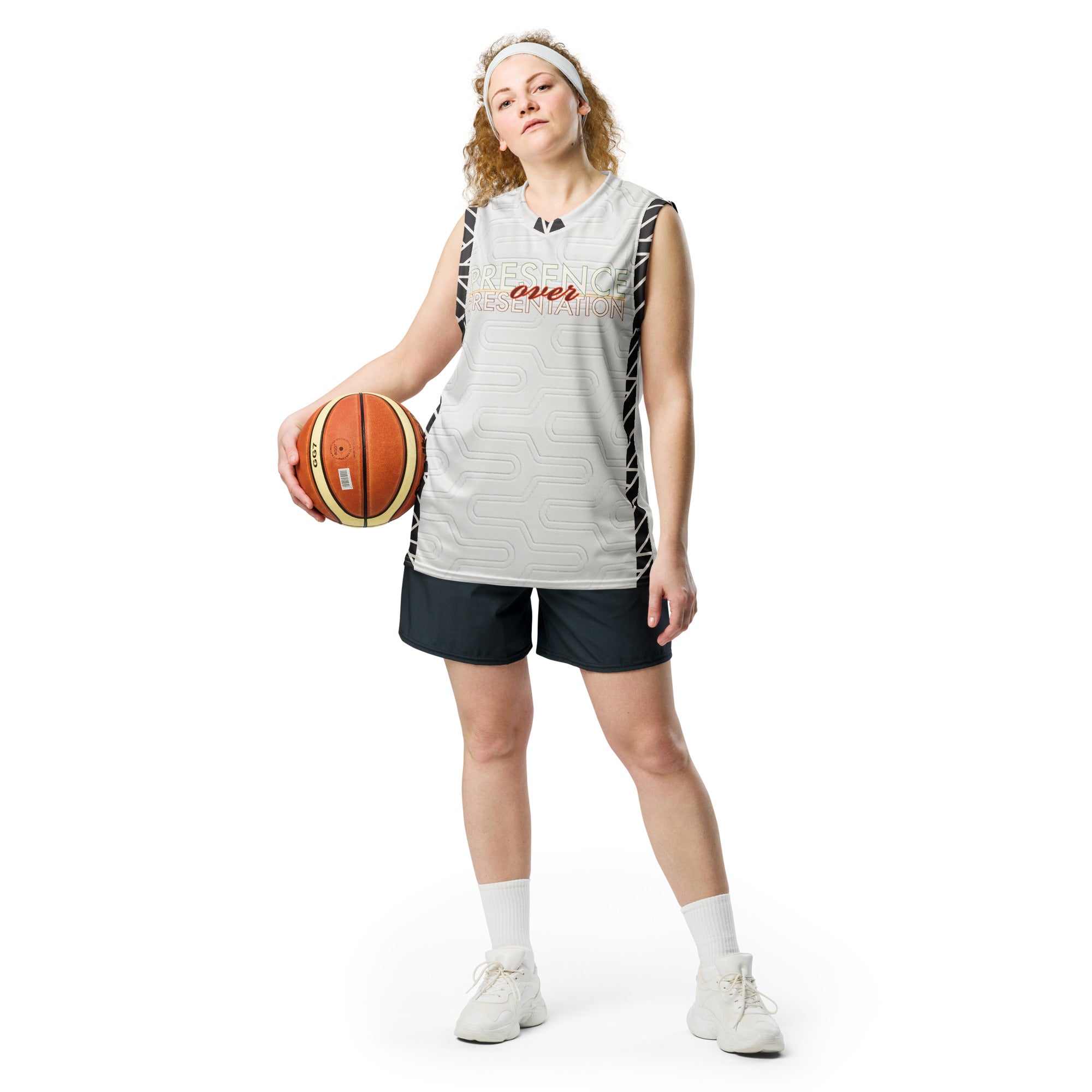 Presence over Presentation Recycled unisex basketball jersey