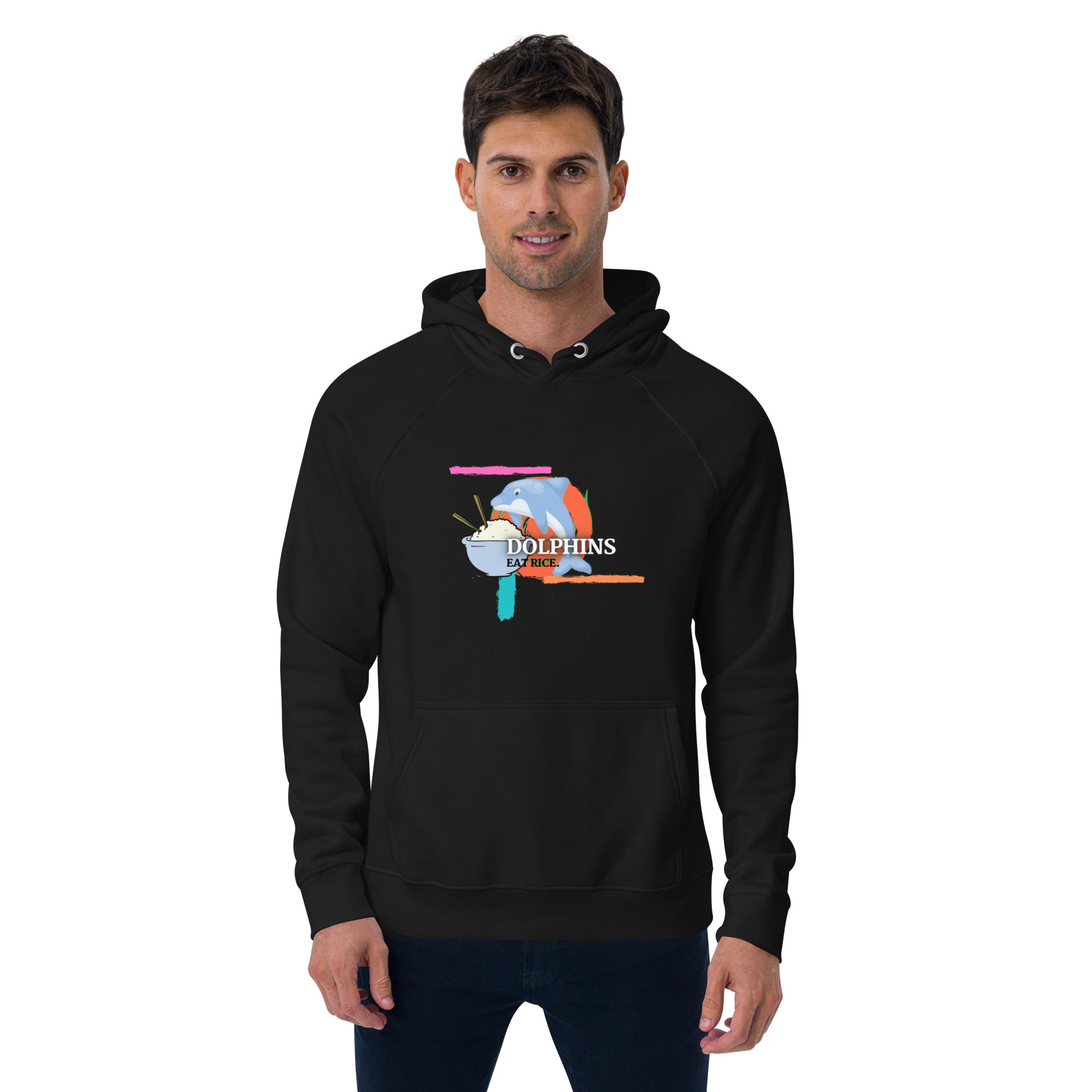 Dolphins Eat Rice Unisex eco raglan hoodie