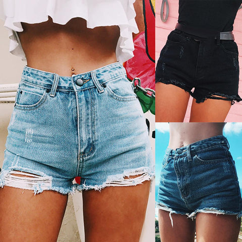 Ripped Frayed Hole Denim Shorts - Commercial Universe Boutique 
