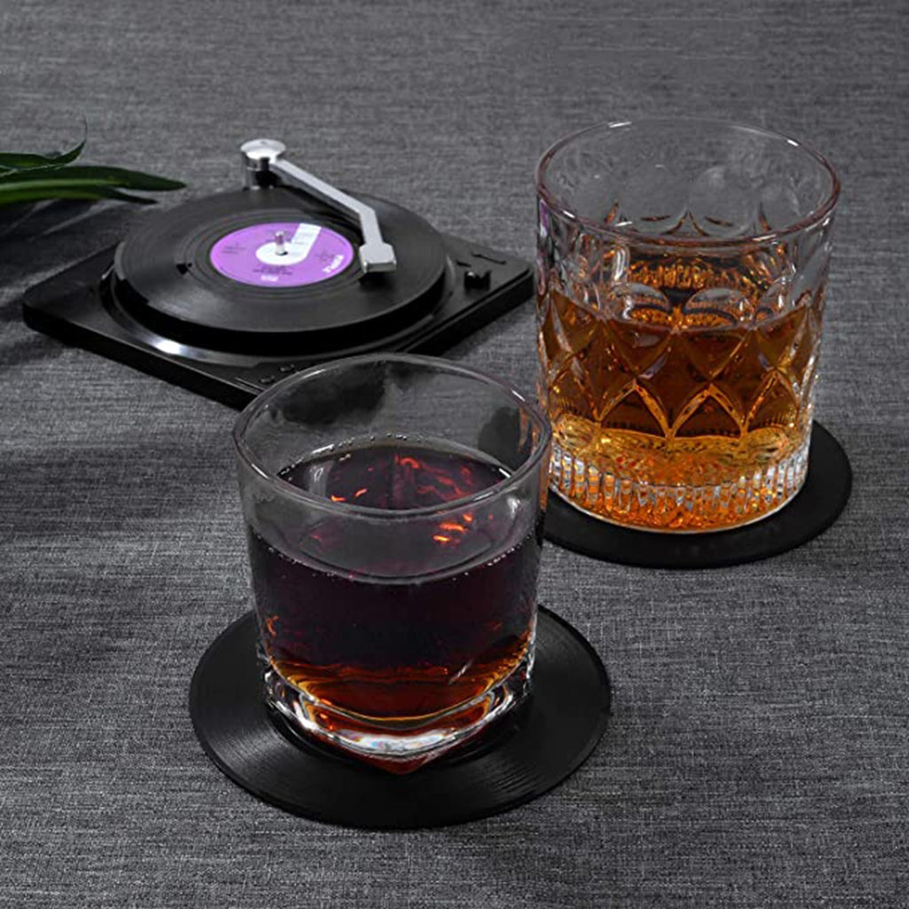 6pcs Vinyl Disk Coasters With Vinyl Record Player Holder - Commercial Universe Boutique 