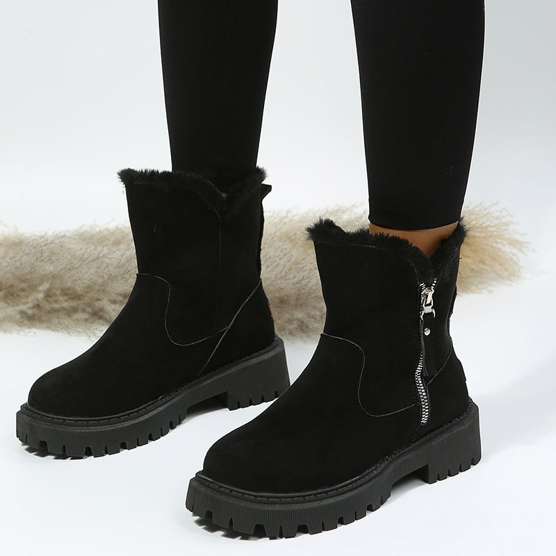 Thick Plush Snow Boots Women Faux Suede Non-slip Winter Shoes - Commercial Universe Boutique 