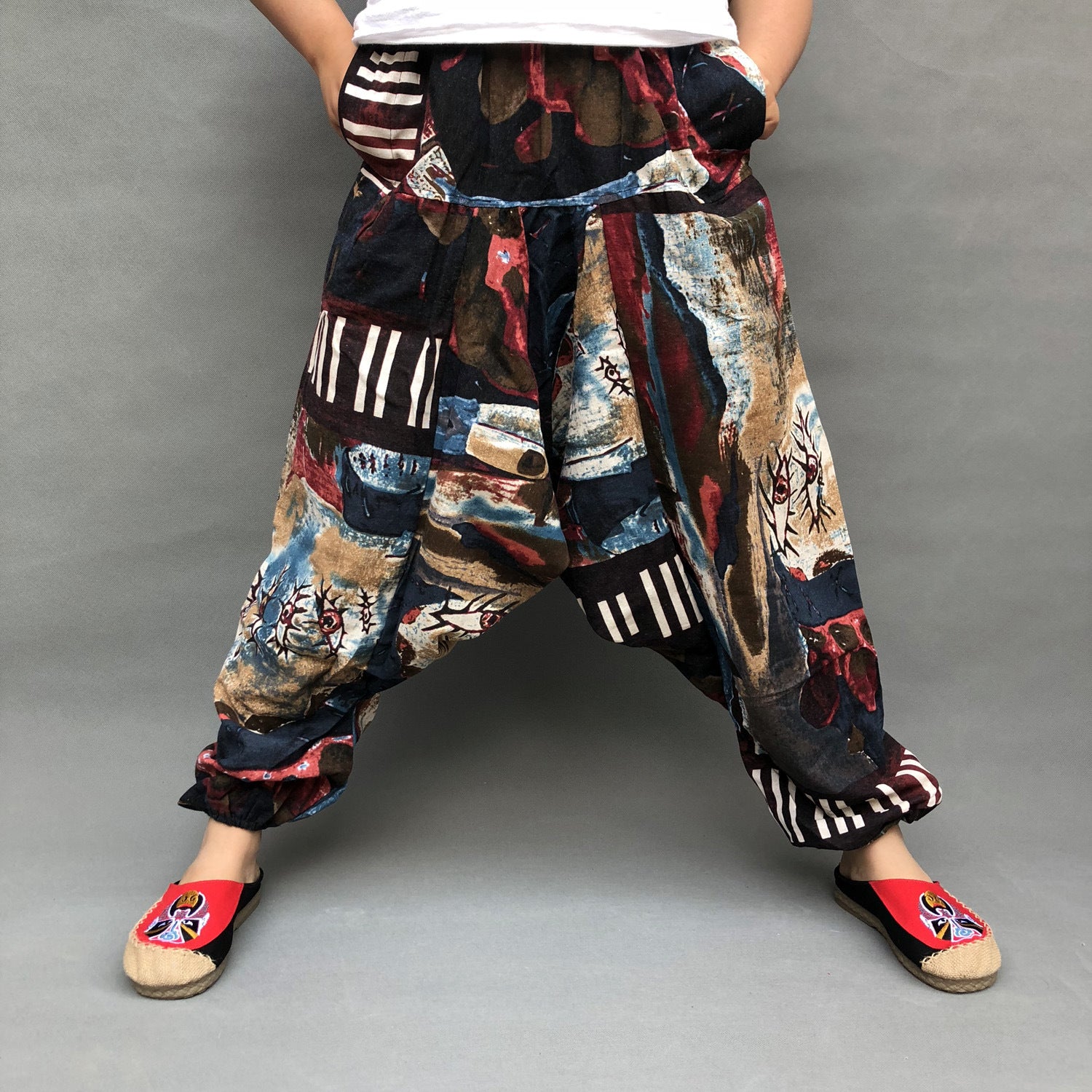 Big Crotch Floor Pants, Loose Thai Pants, Lantern Pants, Big Size Harem Pants - Commercial Universe Boutique 