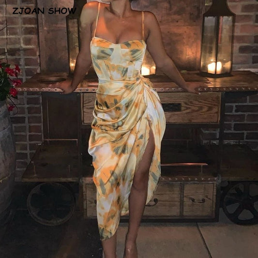 Vintage Yellow Tie Dye Spaghetti Dress - Commercial Universe Boutique 