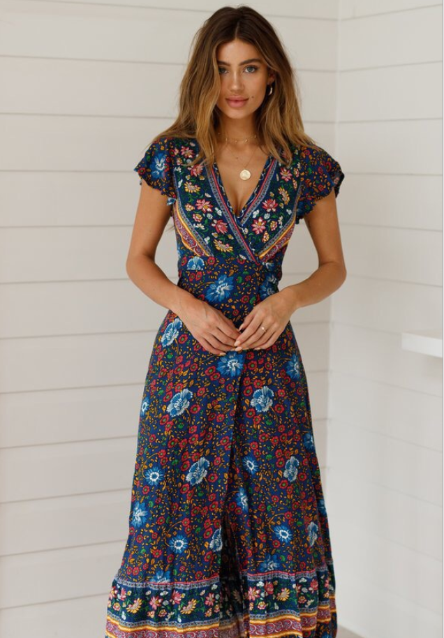 Cross-border summer casual holiday print dress - Commercial Universe Boutique 
