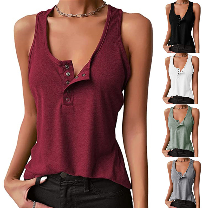 Solid Color Snap Sleeveless Tank Top T-Shirt - Commercial Universe Boutique 