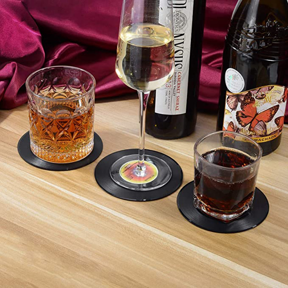 6pcs Vinyl Disk Coasters With Vinyl Record Player Holder - Commercial Universe Boutique 
