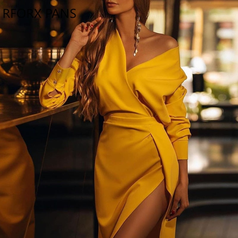 Women‘s V neck slit Dress - Commercial Universe Boutique 