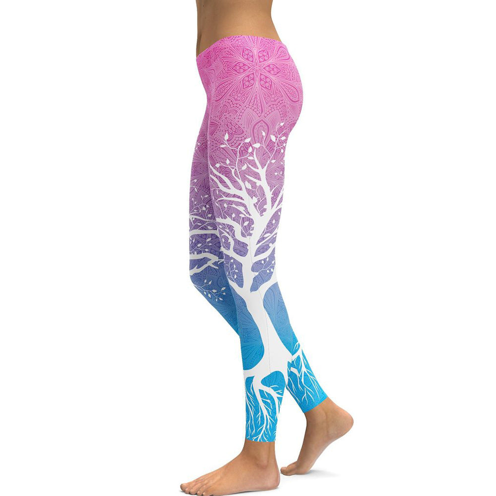 Digitally Printed Colorful Branches Yoga Sports Leggings