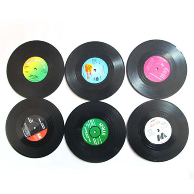 6pcs Vinyl Disk Coasters With Vinyl Record Player Holder - Commercial Universe Boutique 