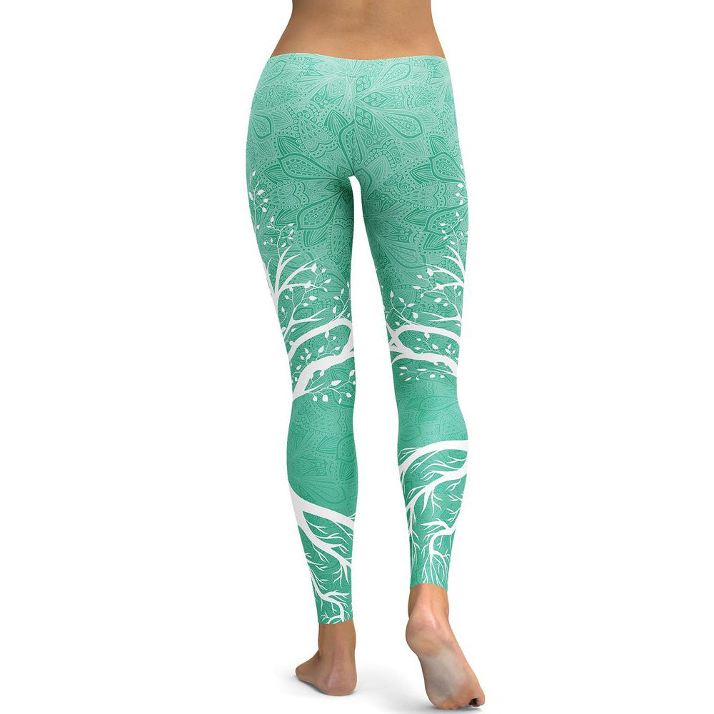 Digitally Printed Colorful Branches Yoga Sports Leggings