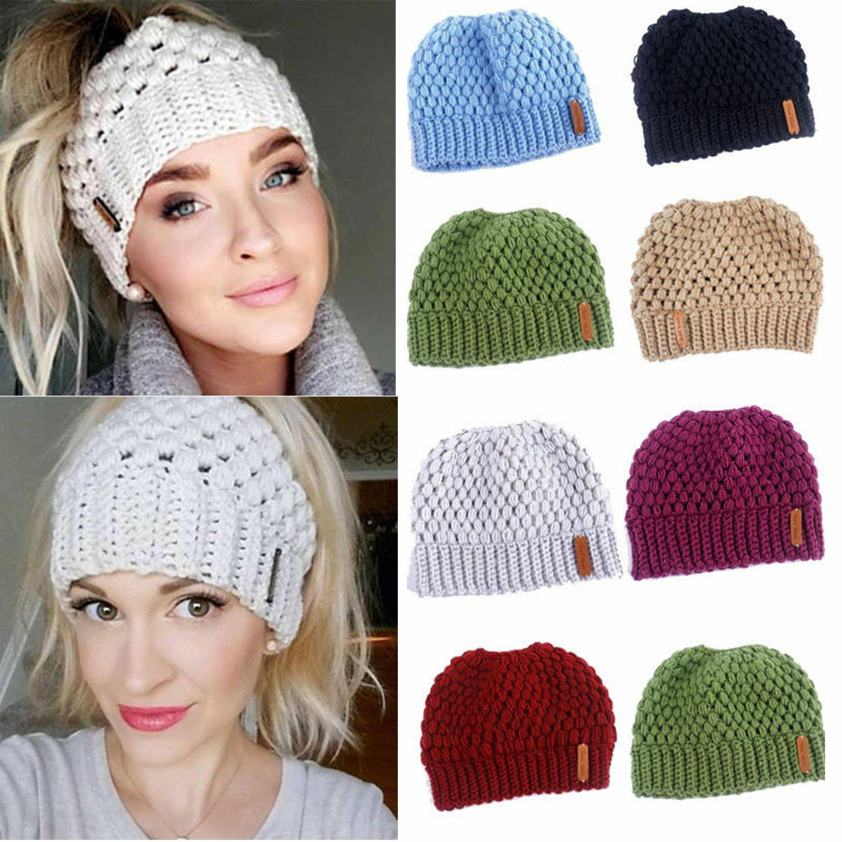 Winter Knitted Women's Ponytail Hats - Commercial Universe Boutique 