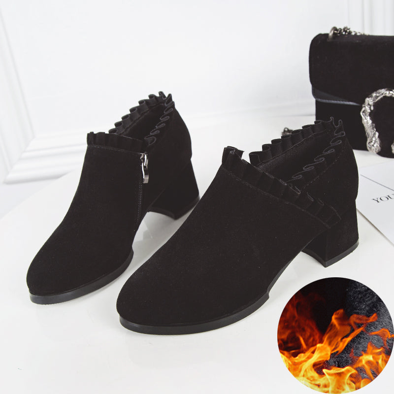 Frosted Martin Boots Women''s British Style Naked Boots Children''s Short Boots Thick Heel Tooling Boots Pointed High Heel Women''s Boots Spring And Autumn Single Boots - Commercial Universe Boutique 