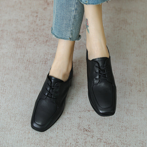 New Deep Mouth Women''s Shoes Lace Up Leather Single Shoes