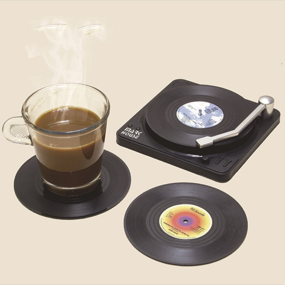 6pcs Vinyl Disk Coasters With Vinyl Record Player Holder - Commercial Universe Boutique 