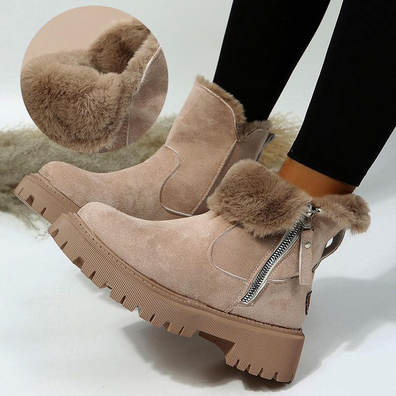 Thick Plush Snow Boots Women Faux Suede Non-slip Winter Shoes - Commercial Universe Boutique 