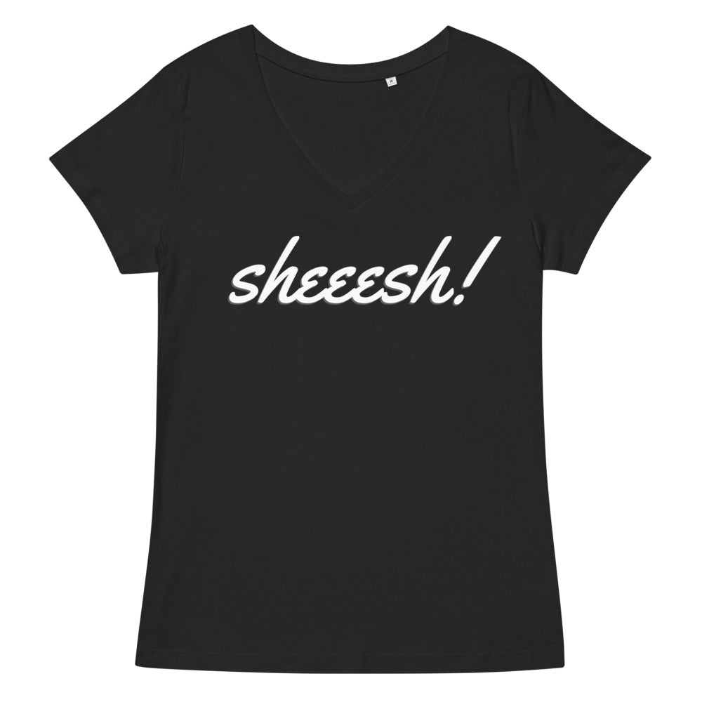 Sheeesh Women’s fitted v-neck t-shirt - Commercial Universe Boutique 