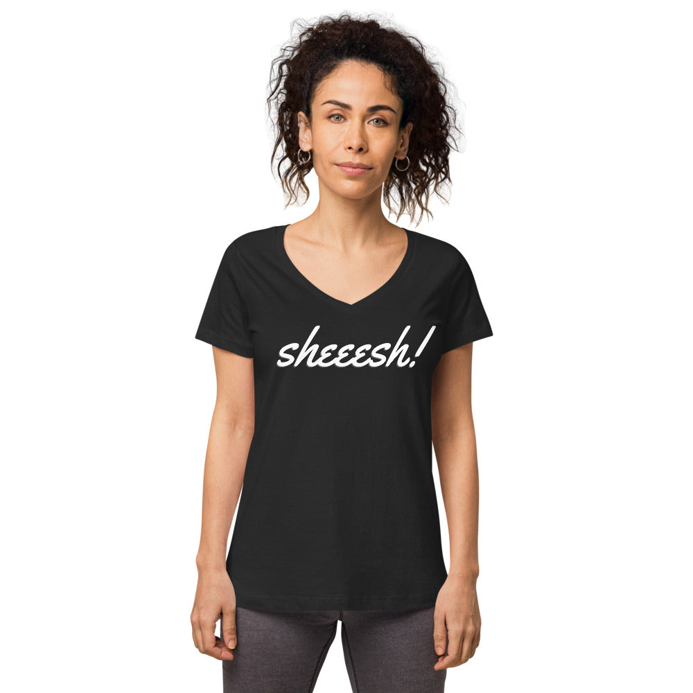 Sheeesh Women’s fitted v-neck t-shirt - Commercial Universe Boutique 