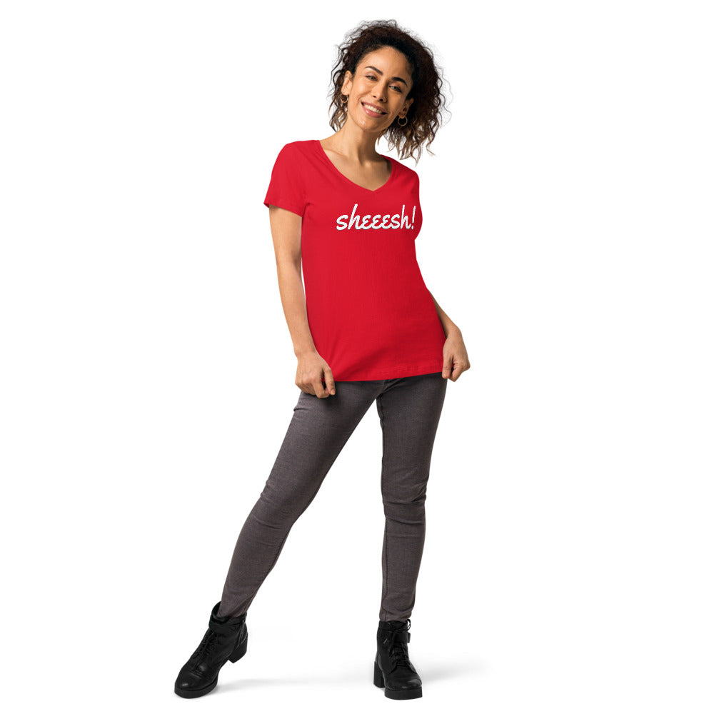 Sheeesh Women’s fitted v-neck t-shirt - Commercial Universe Boutique 
